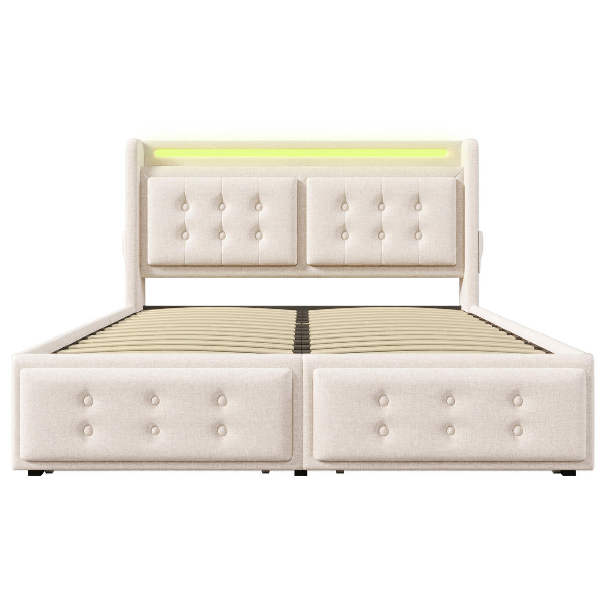 POLSTERBETT 140/200 cm Beige mit LED-Beleuchtung und USB-C-Anschluss - Beige, Textil (140/200cm) - OKWISH