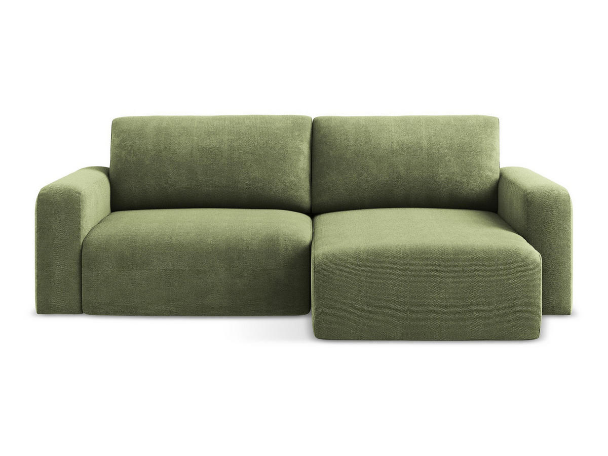 ECKSOFA mit Schlaffunktion rechts Chenille Stoff Grün - Schwarz/Grau, Kunststoff/Textil (244/149cm) - Makamii