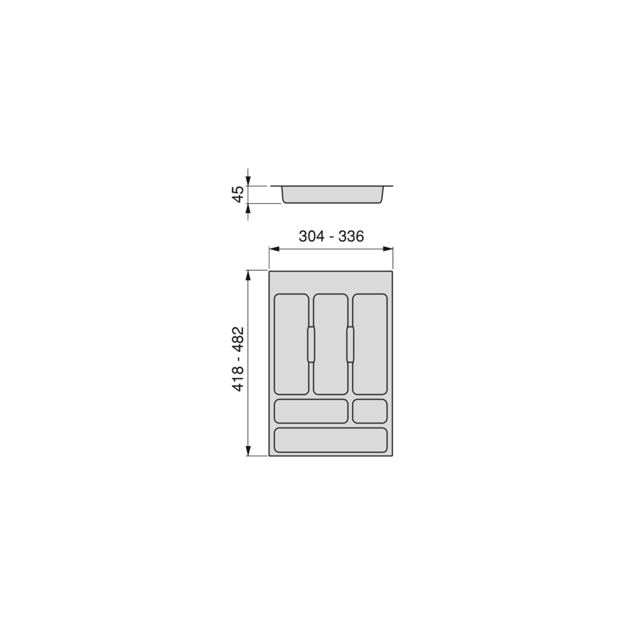 BESTECKEINSATZ Optima für Universalschublade, Modul 400mm, Kunststoff, Grau - Grau, Kunststoff (52/5/35cm) - EMUCA