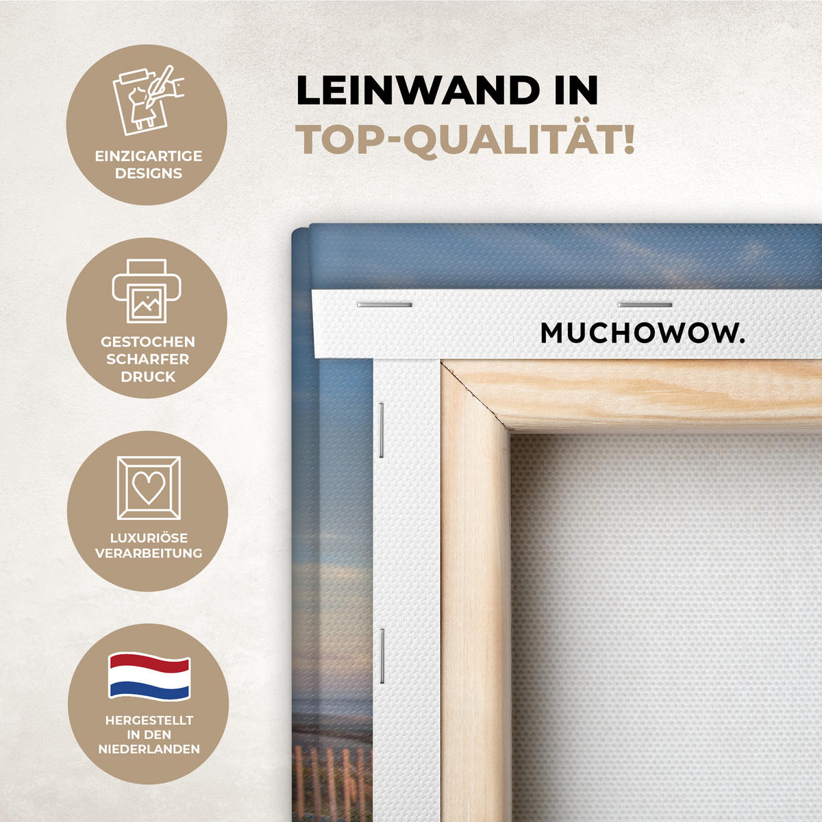 LEINWANDBILD Strand - Meer - Düne - Sonnenuntergang - Landschaft Wandbilder 80x60 cm - Beige, Textil (80/60cm) - MuchoWow