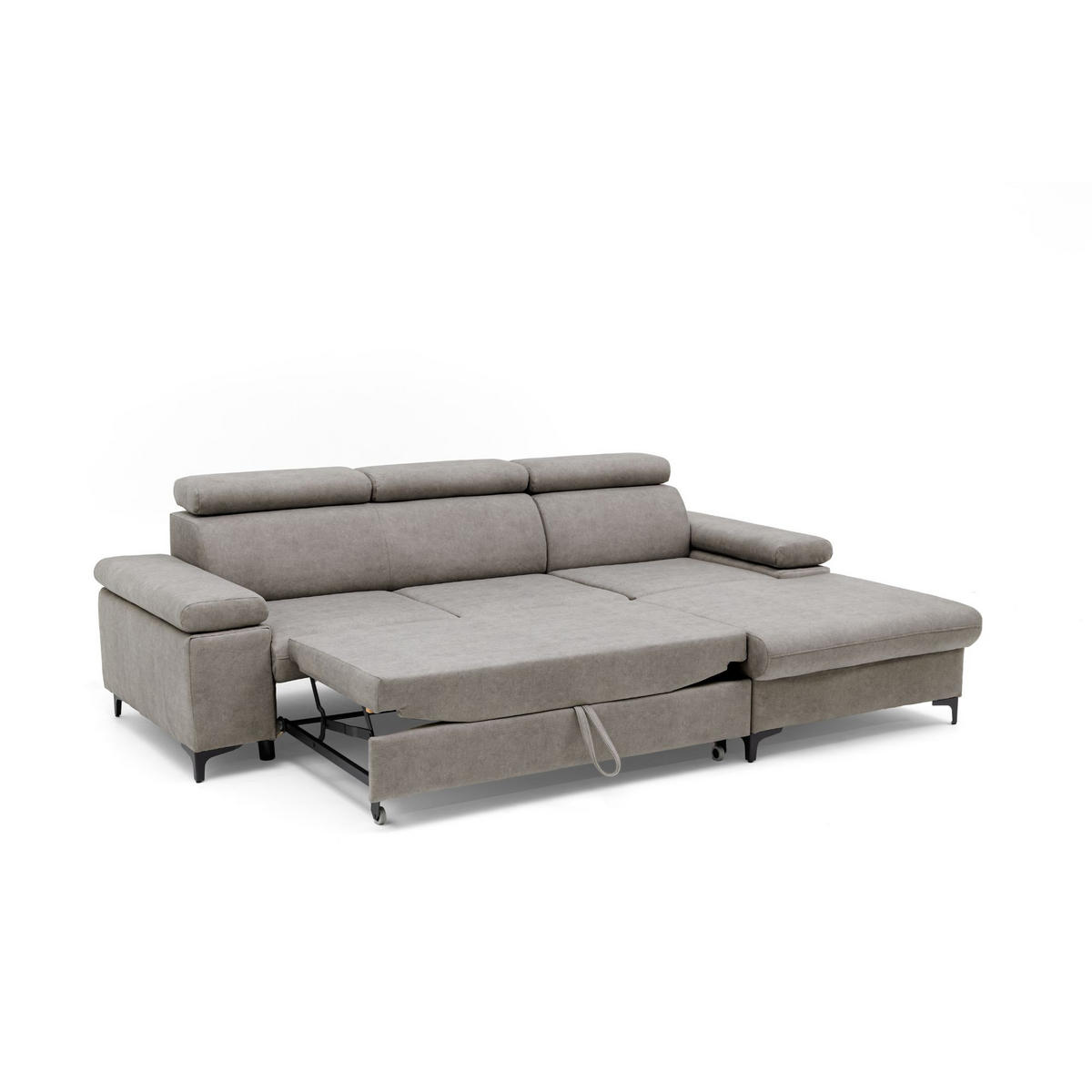 ECKSOFA MAVIC L Rechts mit Schlaffunktion Velours Beige - Beige/Schwarz, Glas/Holz (257/176cm) - Muffo