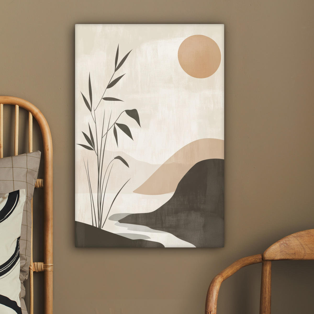 LEINWANDBILD Japandi - Landschaft - Beige 60x90 cm - Cognac, Textil (60/90cm) - MuchoWow