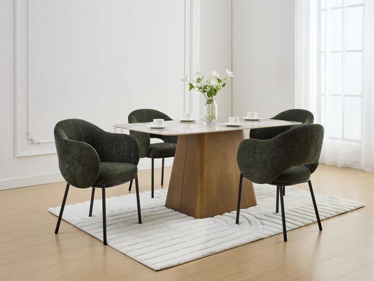 STUHL mit Armlehnen 6er-Set - Strukturstoff & schwarzes Metall - Grün - ACACILIO - Grün, Textil (56/82/55cm) - Vente-Unique