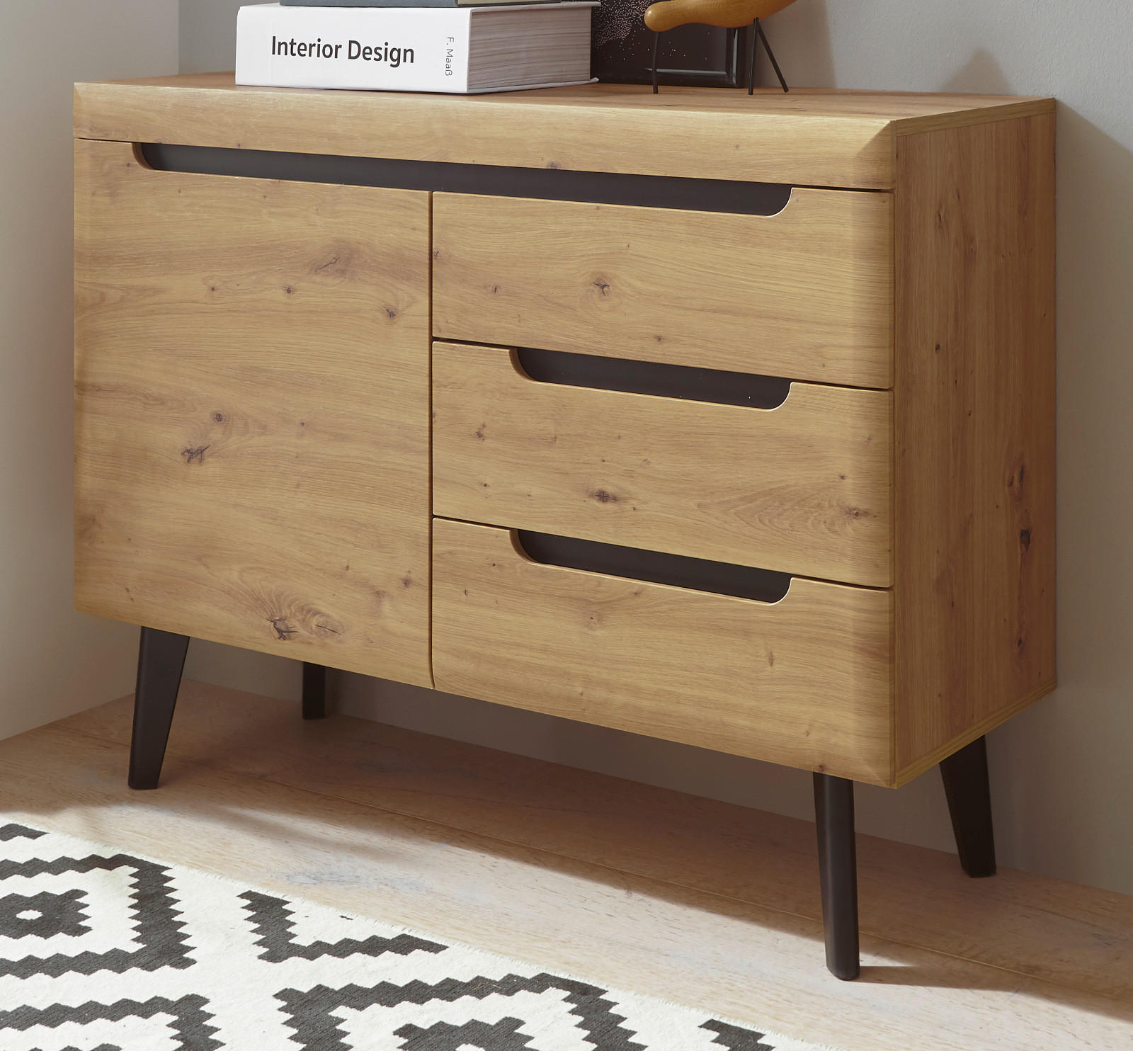 KOMMODE Eiche Artisan, schwarz 107 cm, Sideboard skandinavisch - Eichefarben/Schwarz, Holzwerkstoff (107/83/40cm) - Furn.Design