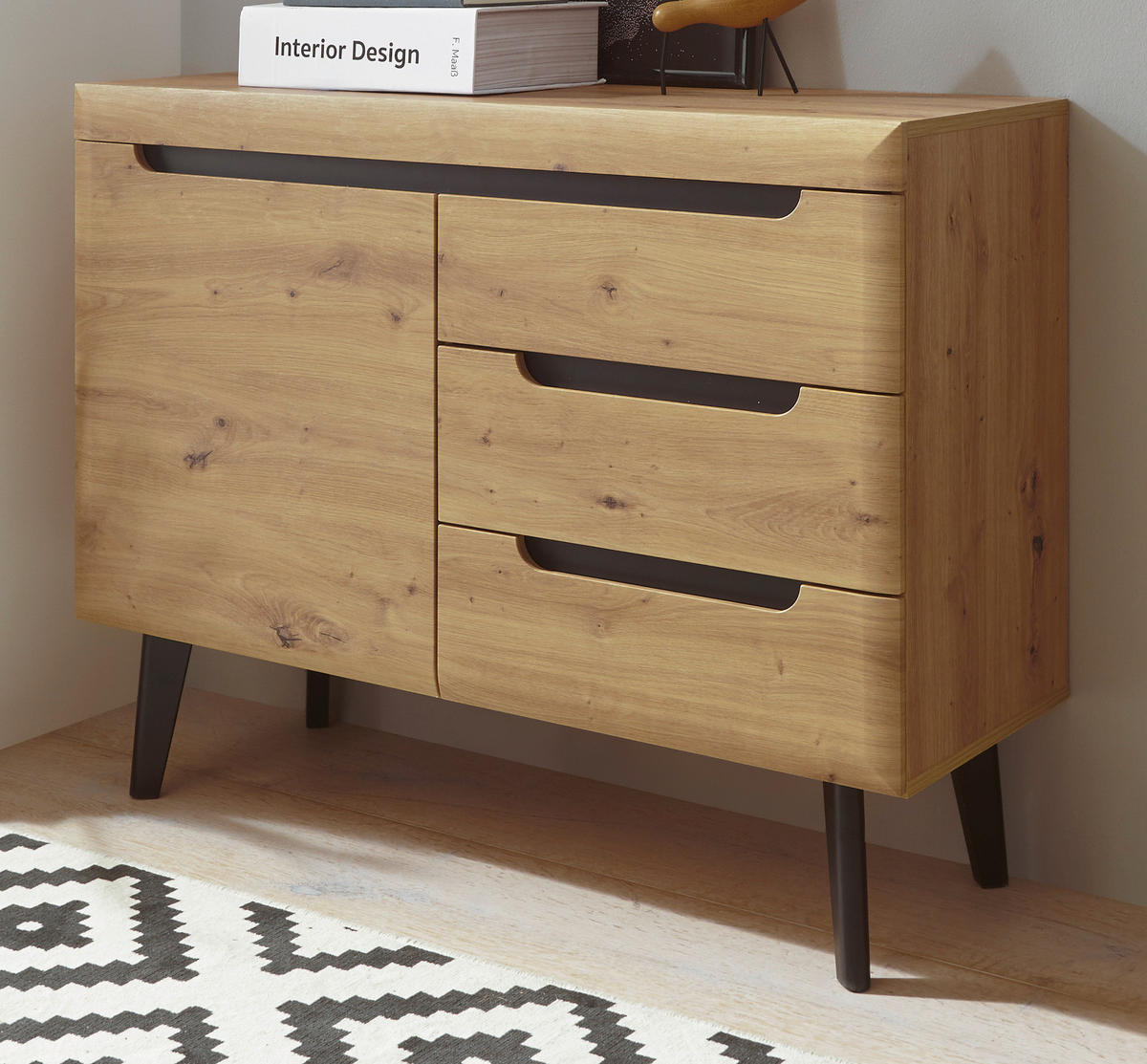 KOMMODE Eiche Artisan, schwarz 107 cm, Sideboard skandinavisch - Eichefarben/Schwarz, Holzwerkstoff (107/83/40cm) - Furn.Design