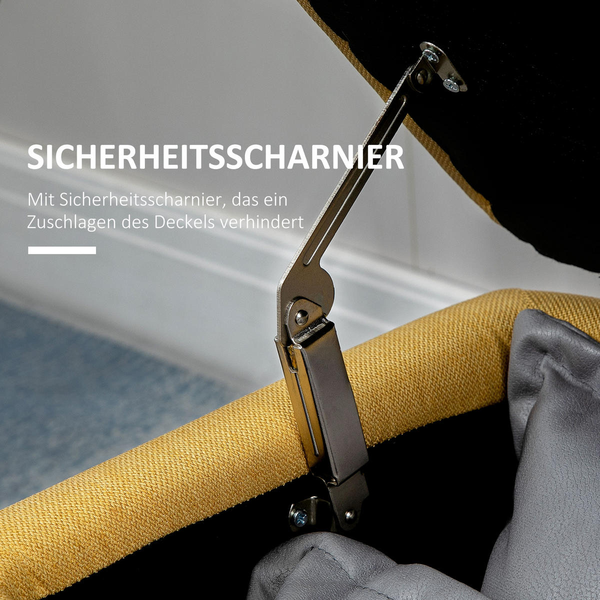 SITZBANK, Polsterbank mit Stauraum, Leinenoptik für Wohnzimmer, 101x38,5x44,5 cm - Gelb, Kunststoff (38.5/44.5/101cm) - HOMCOM