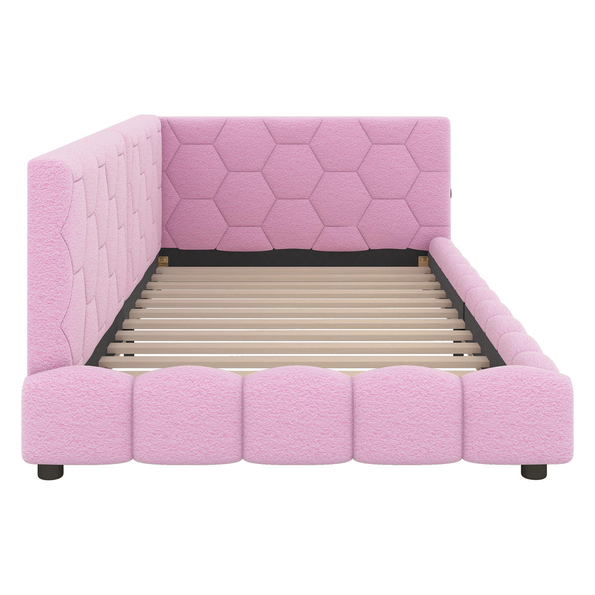 TAGESBETT 90/200 cm rosa mit USB-Anschluss und 16 Farben LED-Beleuchtung - Rosa, Textil (90/200cm) - OKWISH