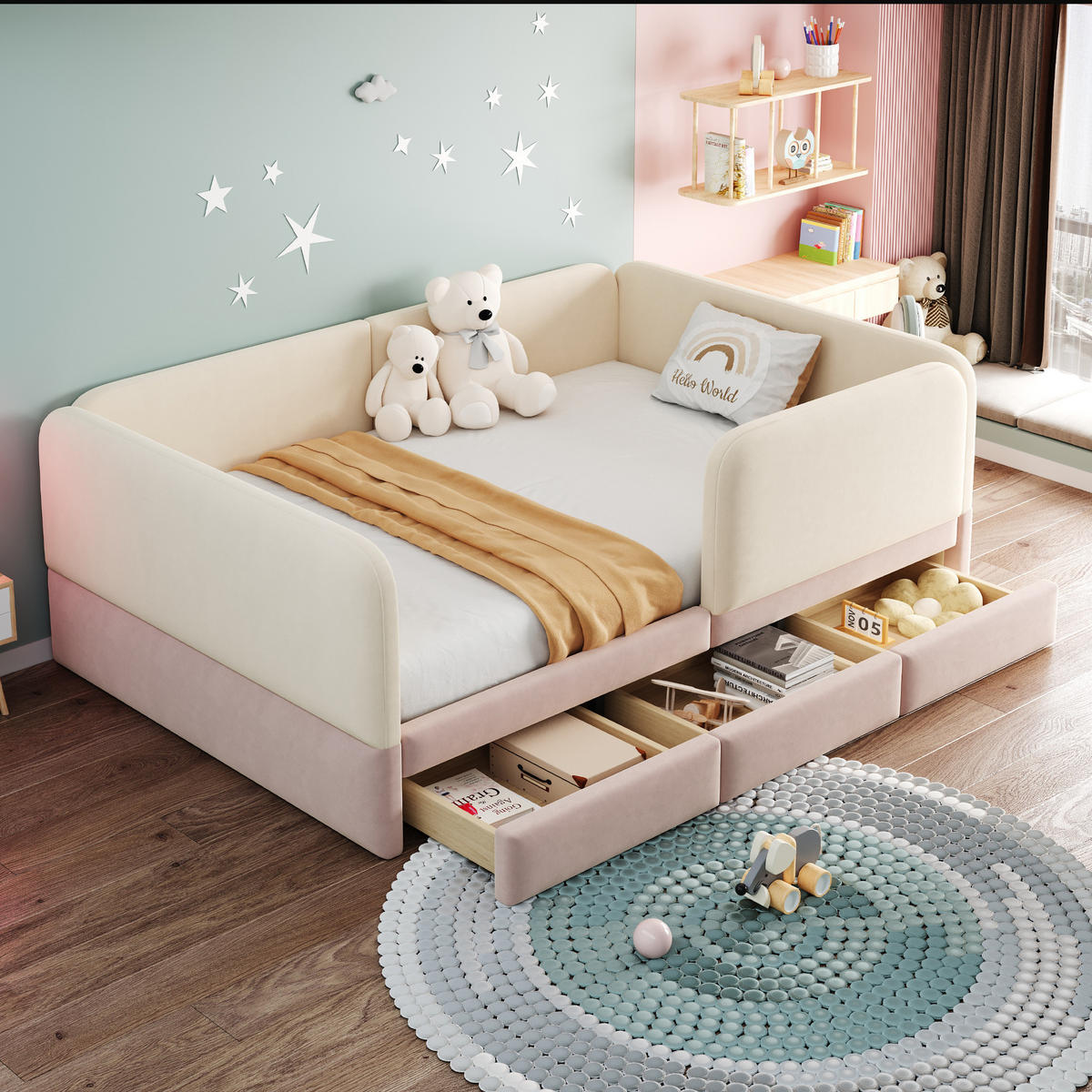 KINDERBETT 140/200 cm Rosa - Pink/Beige, Textil
