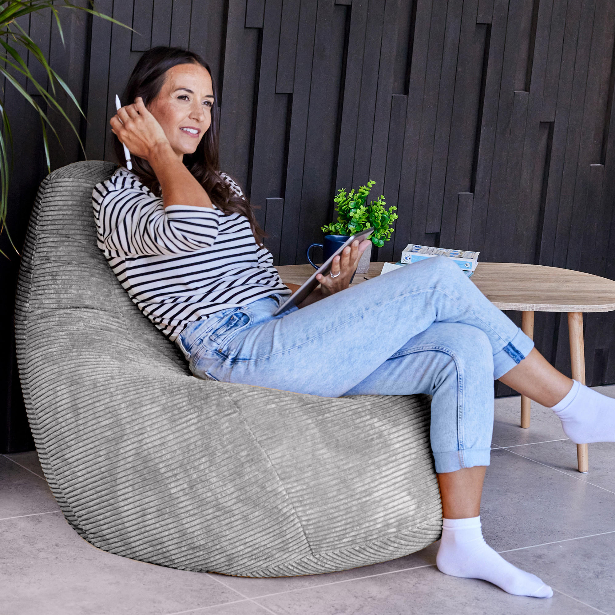 SITZSACK Sessel aus Cord 2-tlg. - Grau, Kunststoff (90/73/84cm) - icon