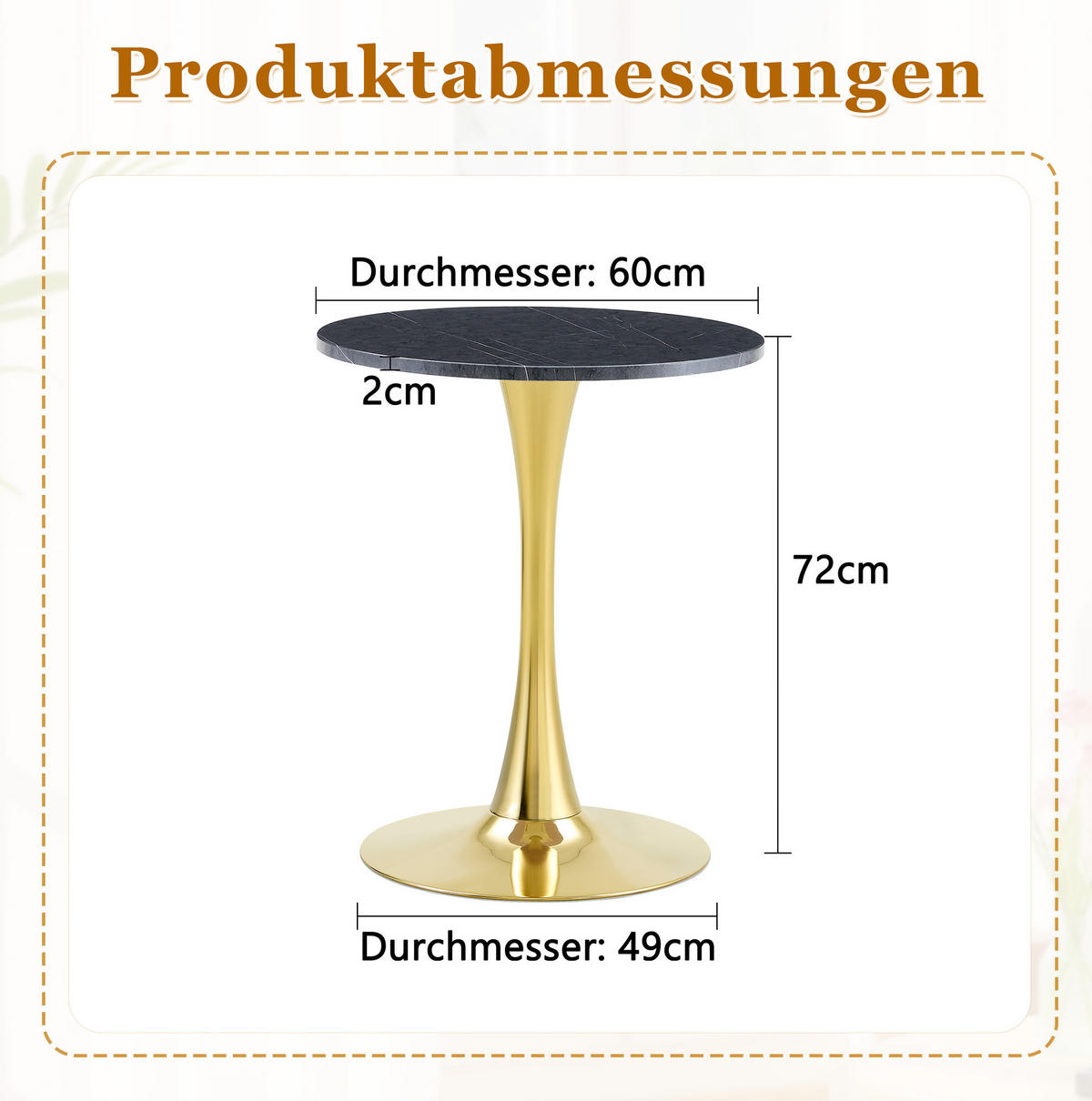 BEISTELLTISCH 60/60/72 cm mit runder MDF-Tischplatte in Marmoroptik und Metallgestell, Schwarz/Gold - Schwarz, Holzwerkstoff (60/60/72cm) - Redom