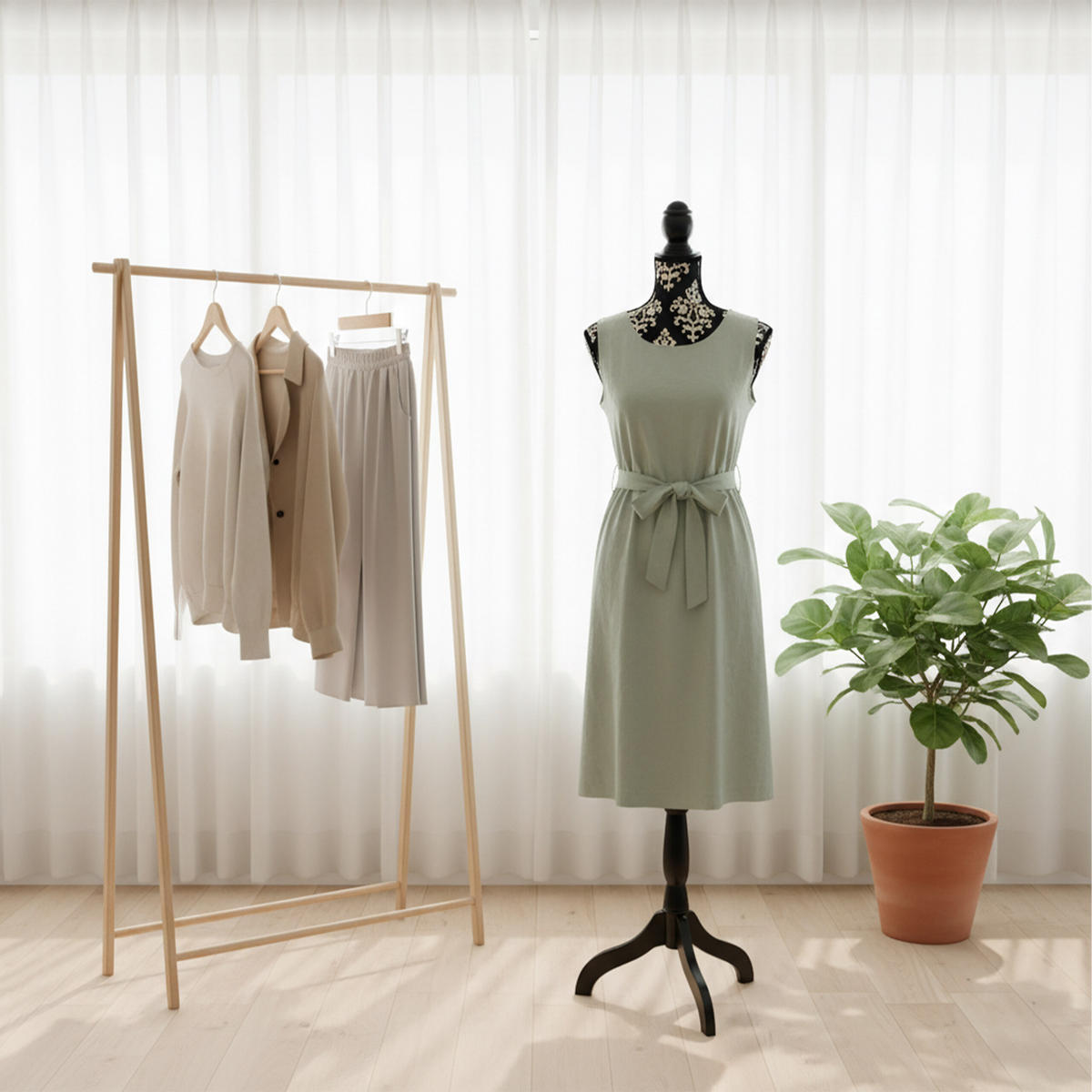 MANEKÝNKA - čierna, drevo/textil (41/167/34cm) - Relaxdays