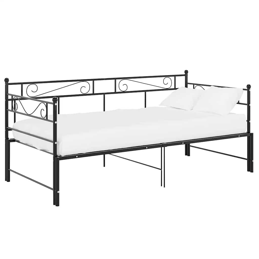 TAGESBETT AUSZIEHBAR SCHWARZ METALL 90X200 CM - Schwarz, Metall - vidaXL