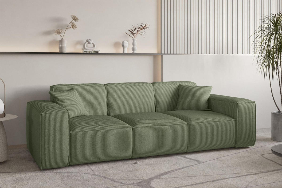 SOFA Celes Premium 3-sitzer Stoff Scala - Jadegrün, Holzwerkstoff/Textil (225/73/88cm) - Fun Möbel