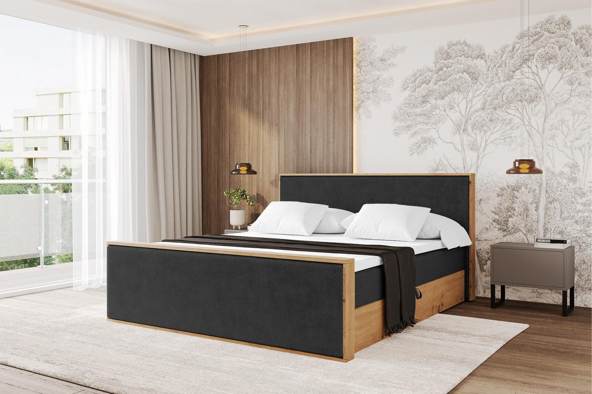 BOXBETT LOLLI9 -Z 200x200 - H3 Schwarz - Schwarz Hochglanz, Holzwerkstoff (200/200cm) - ALTDECOR