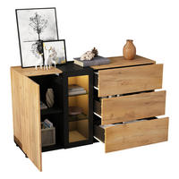 ANRICHTE 140/40/80 cm in Braun/Schwarz mit LED-Beleuchtung und 3 Schubladen - Braun, Holzwerkstoff (140/80/40cm) - Flora Grace