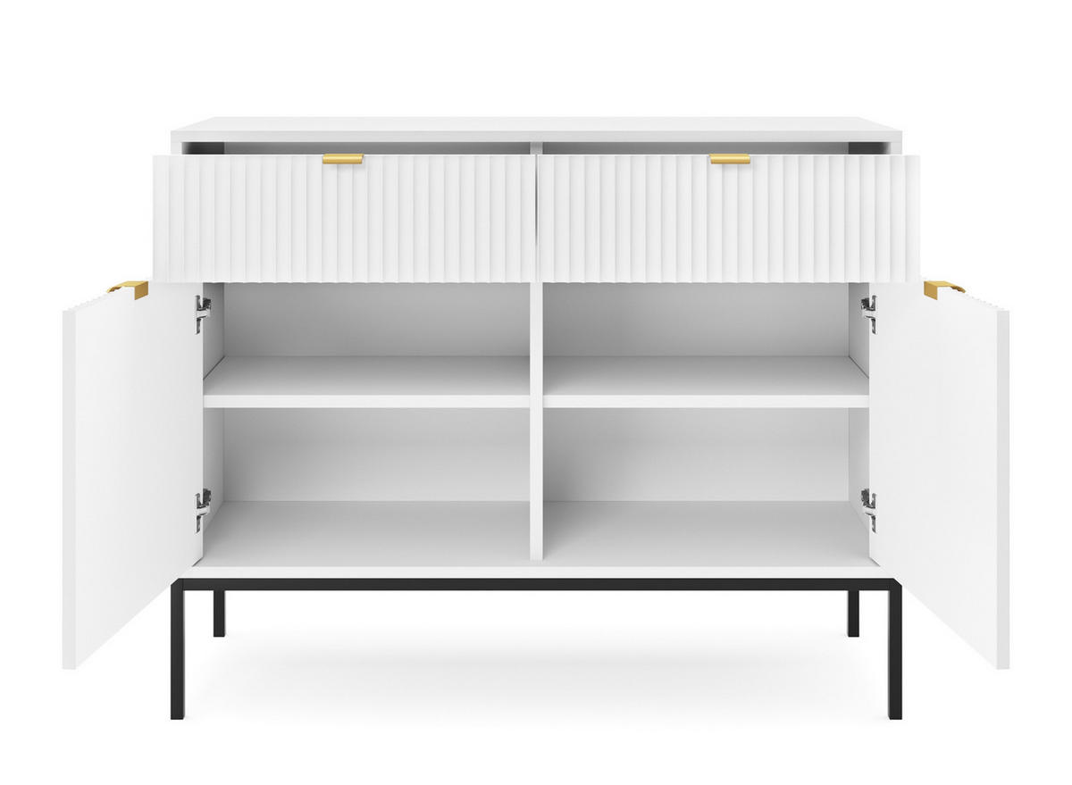 SIDEBOARD Eternas 2T 2S Weiß 104/83/39 cm – schwarze Füße, mit geriffelten Fronten - Schwarz/Weiß, Holzwerkstoff (104/83/39cm) - AX Living