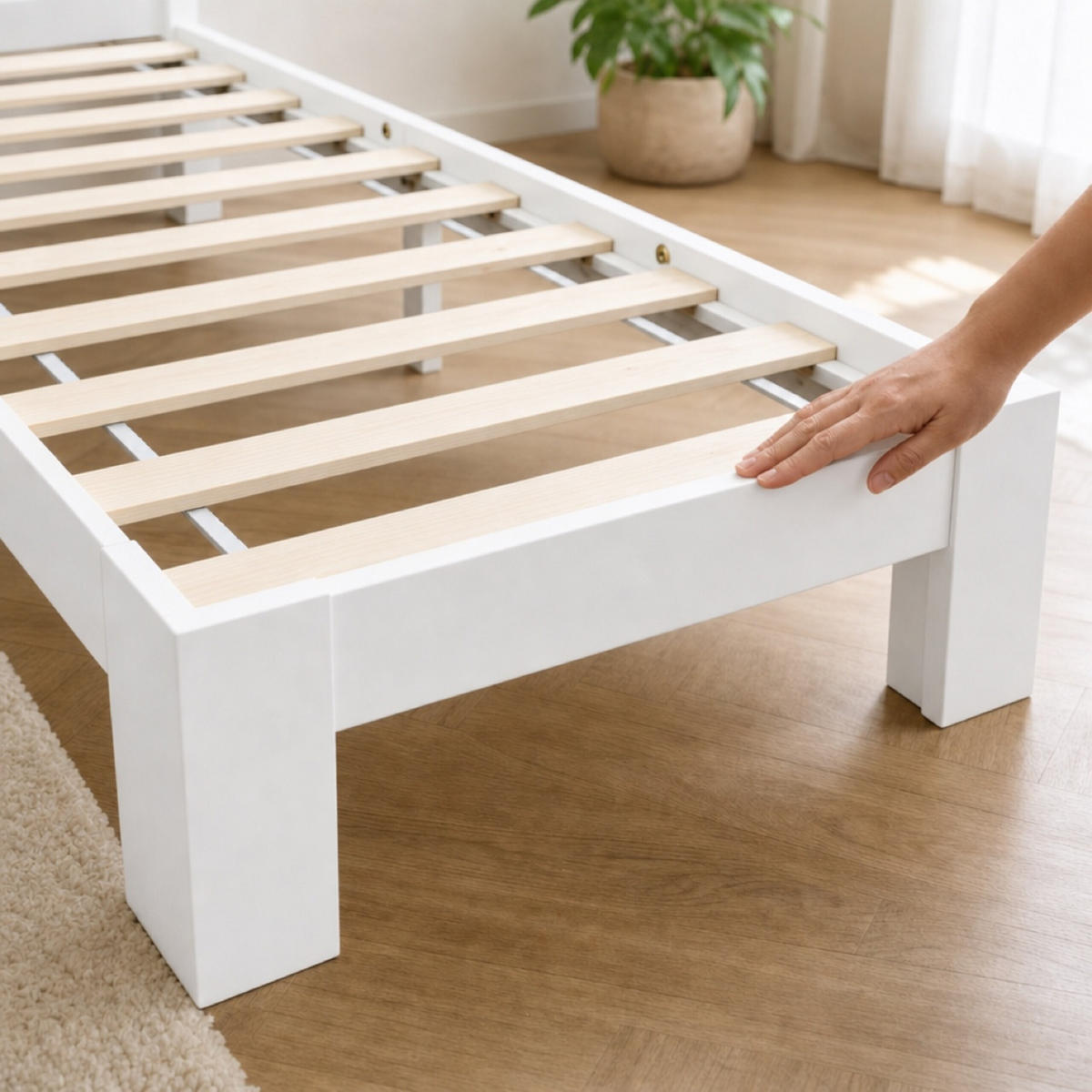 POSTELJA Bela masiven bor z letvenim dnom 90x200 cm - bela, les - Relaxdays