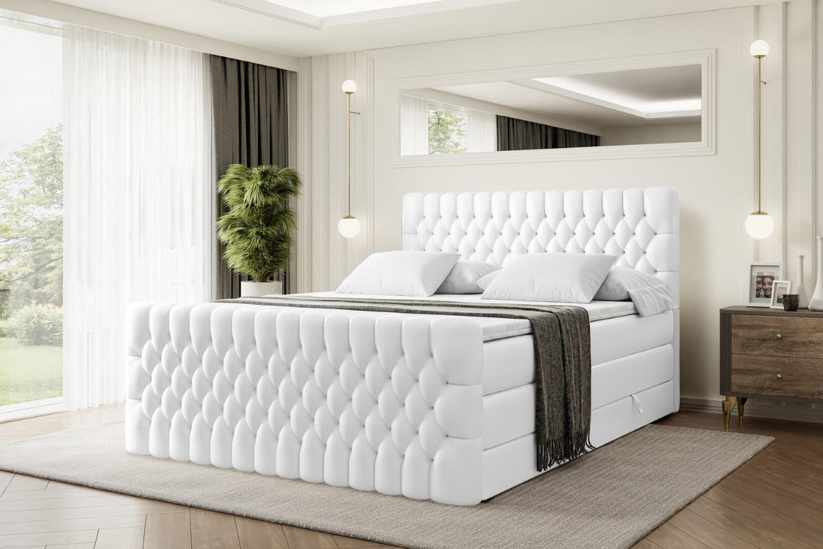 BOXSPRINGBETT SERENE-Z KING - 180 x 200 - H3/H4 - Weiß Hochglanz - Weiß Hochglanz, Holzwerkstoff (180/200cm) - ALTDECOR