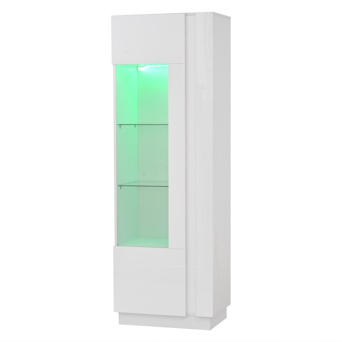 VITRINE LED Hochglanz Acryl Tür 3 Glasböden Weiß 180cm Highboard - Weiß, Holzwerkstoff (60/180/40cm) - FLIEKS