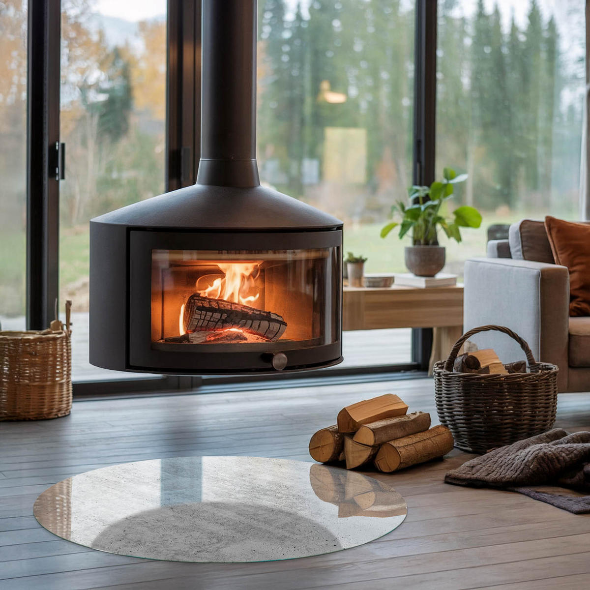 GLASPLATTE für Kamin Ø 90 cm - Grau, Glas (90/90/0.4cm) - TULUP