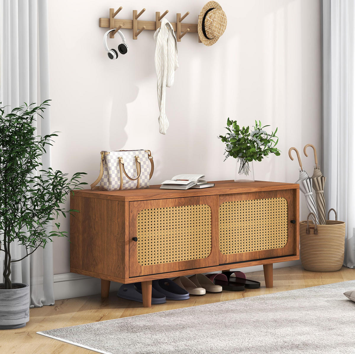 SCHUHSCHRANK mit 2 Türen 104 x 40 x 48 cm Walnut - Walnussfarben, Holz (40/48/104cm) - Beauniv