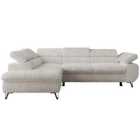 ECKSOFA PABLO L Beige Cord - Links Seite mit Visco Topper - Beige/Schwarz, Textil/Metall (208/273cm) - MKS