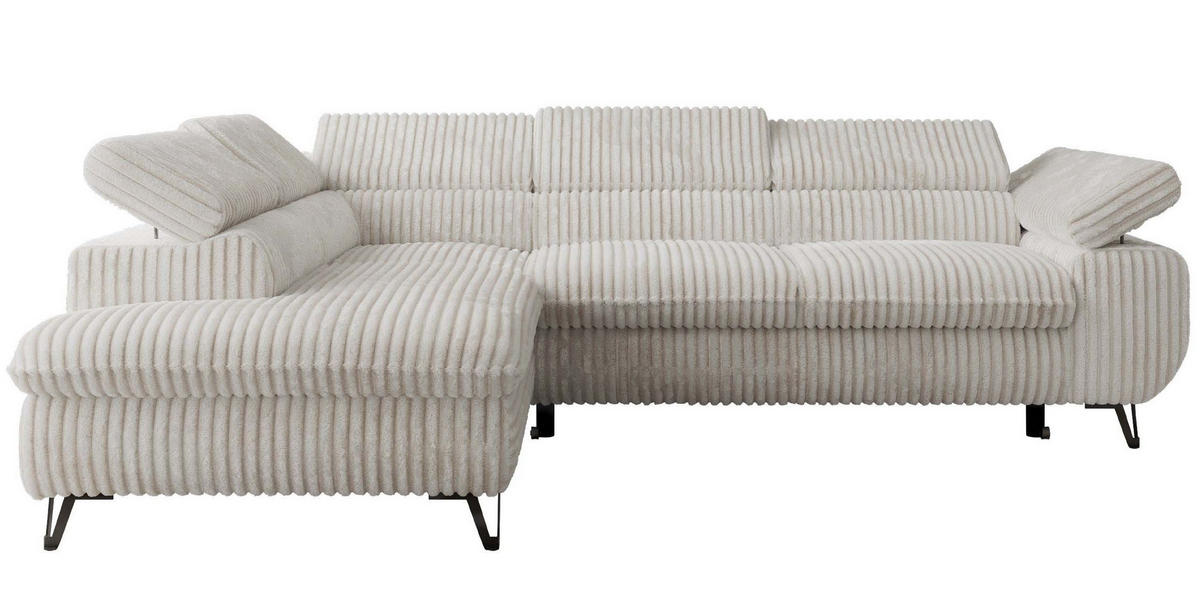 ECKSOFA PABLO L Beige Cord - Links Seite mit Visco Topper - Beige/Schwarz, Textil/Metall (208/273cm) - MKS