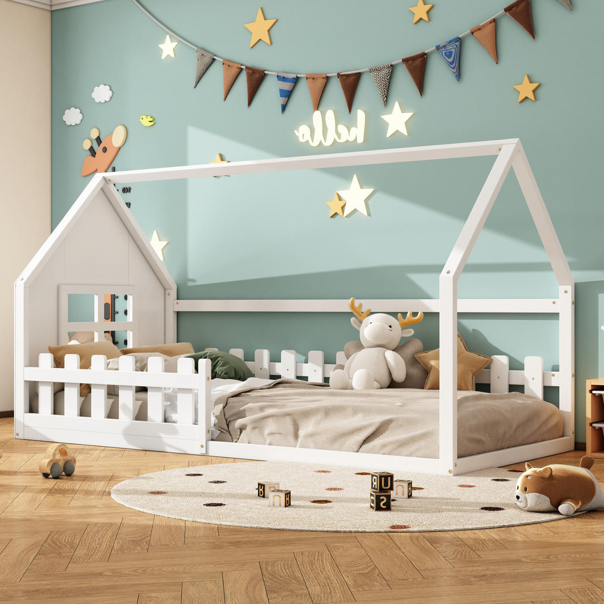 HAUSBETT 90/200 cm Weiß aus Kiefer und MDF – kindgerechtes Design - Weiß, Holz (90/200cm) - Flora Grace