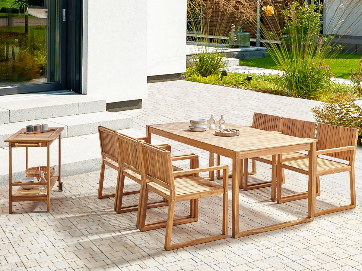 GARTENTISCH Heller Holzfarbton Sassari II - Hellbraun, Holz (180/90/75cm) - Beliani