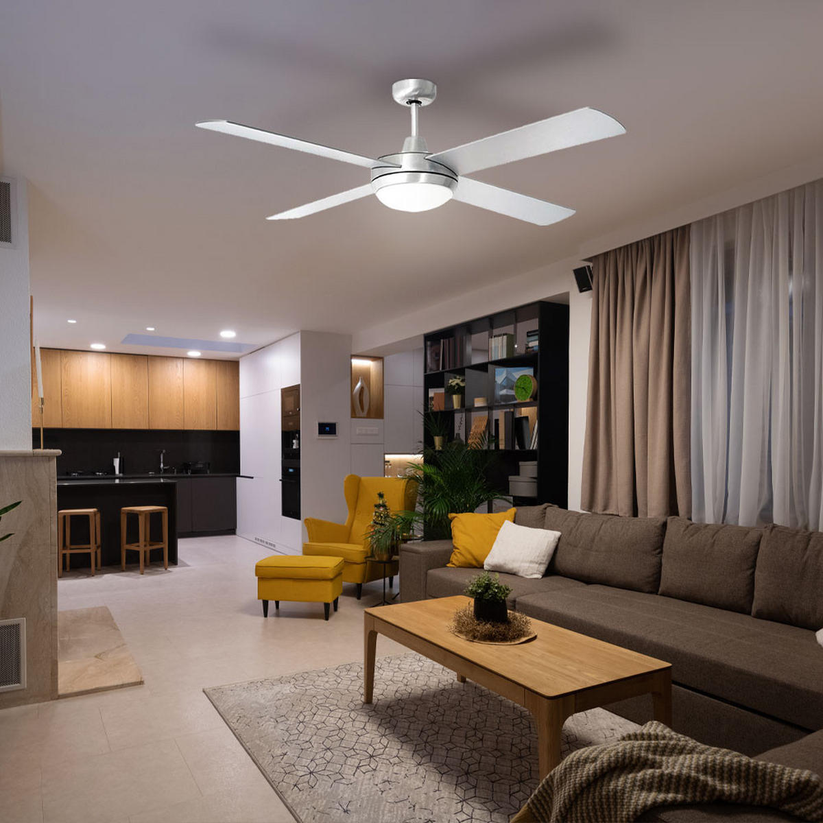 DECKENLEUCHTE Braun Metall Glas mit Fernbedienung - Braun, Glas (132/46/46cm)