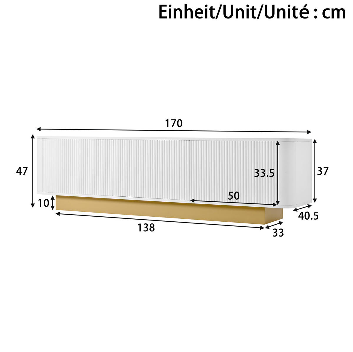 TV-LOWBOARD aus MDF und Holzwerkstoff 170x40,5x47 cm Weiß mit Kabelmanagement und Stauraum - Weiß, Holzwerkstoff (170/47/40.5cm) - Modfu