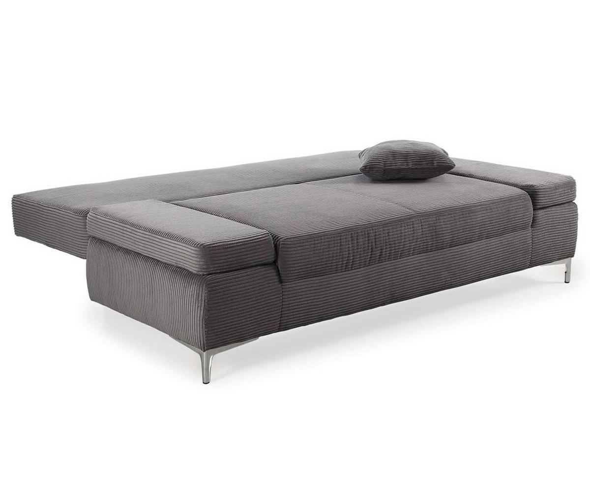 SCHLAFSOFA mit Bettkasten, Federkern, Armlehnen verstellbar B202/T103/H89 cm, Liegefläche 144x198 cm, Cord Grau Anthrazit / 15204 - Chromfarben/Schieferfarben, Textil/Metall (202/89/103cm) - luma-home