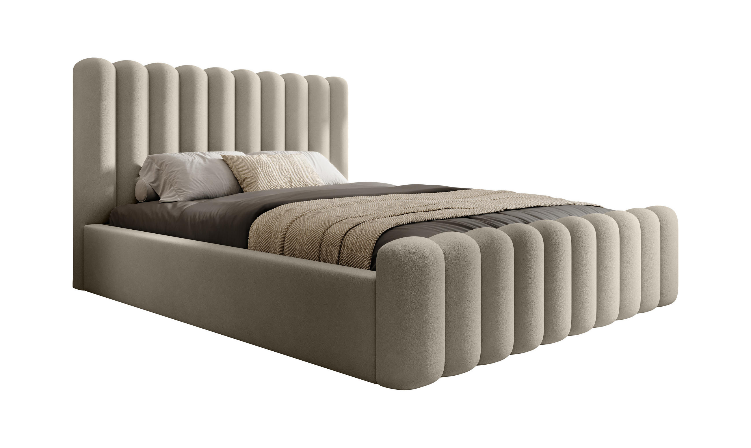 POLSTERBETT Bett Mona VII gepolstert langlebig, modernes Design, geräumiger Bettkasten, pflegeleichter Stoff 200x200 cm, beige - Beige/Schwarz, Holzwerkstoff/Kunststoff (200/200cm) - DomoHome