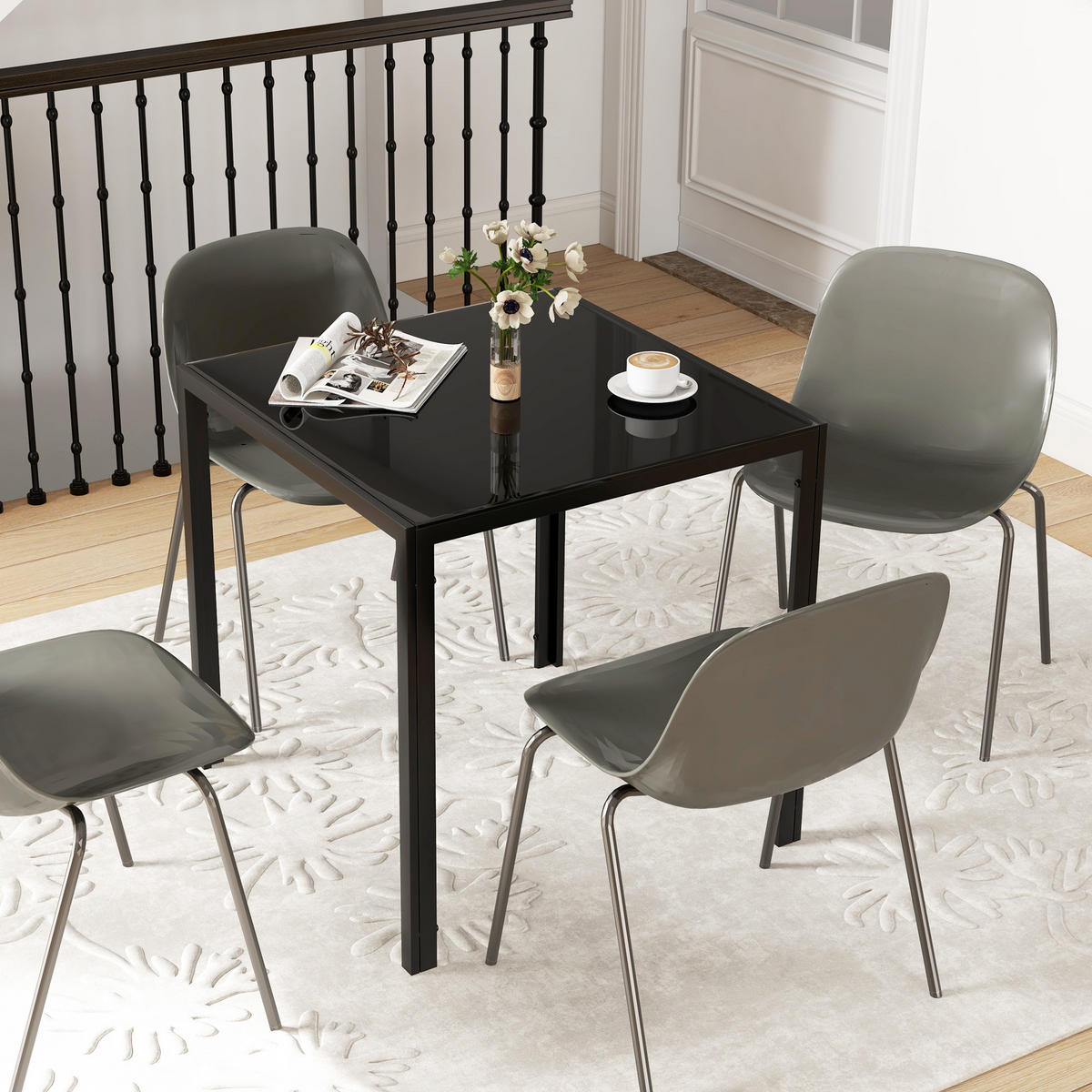 ESSTISCH Esszimmertisch Quadratischer Küchentisch für 4 Personen, Schwarz - Schwarz, Metall (75/75/75cm) - HOMCOM
