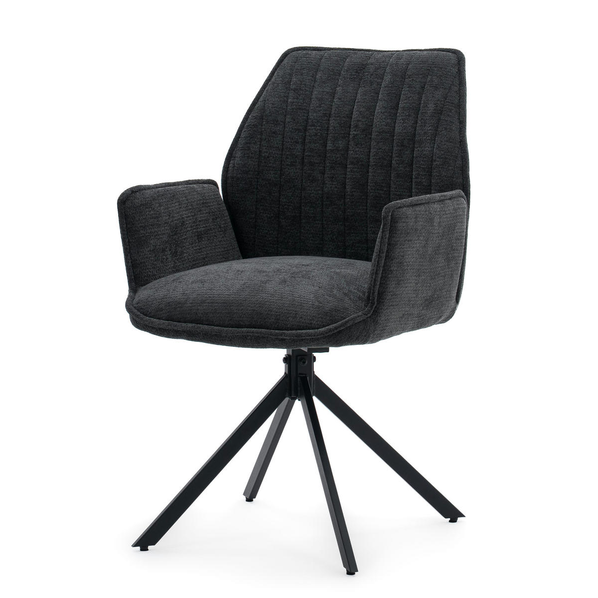 STUHL MERANO drehbar gepolsterter mit Steppung - graphit - Chenille - Dunkelgrau/Schwarz, Textil/Metall (58/90/61cm) - NEW HOME