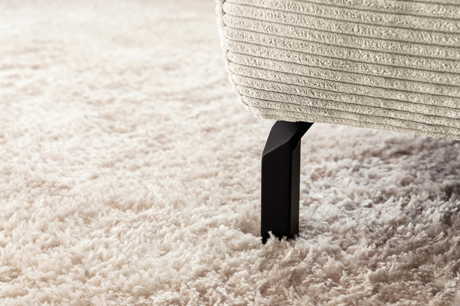 ECKSOFA DELIA Cremeweiß Cord - Creme/Schwarz, Textil/Metall (312/219cm) - KAWOLA