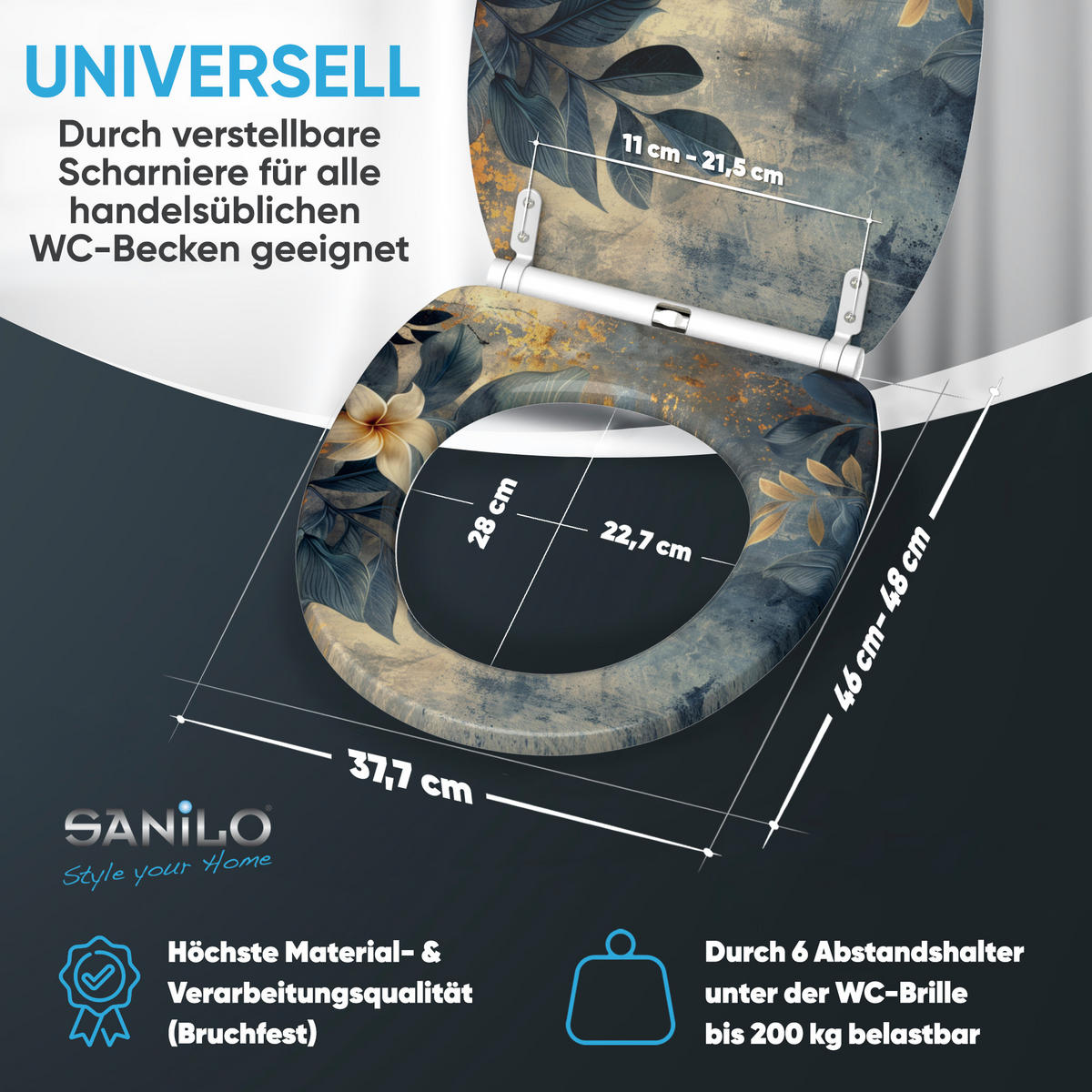 WC-SITZ mit Absenkautomatik & Top Fix Lilybud - Gelb, Holzwerkstoff (37.7/5.5/48cm) - Sanilo