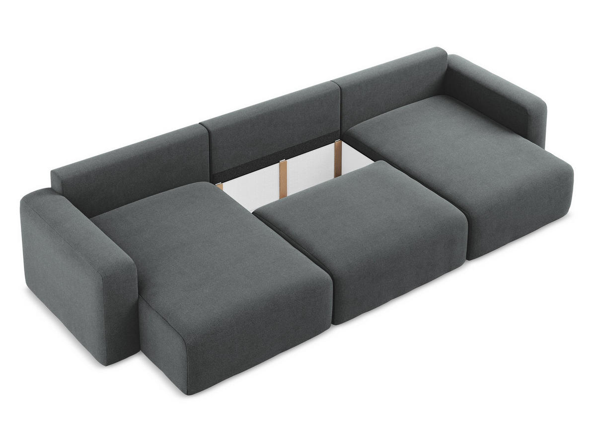 WOHNLANDSCHAFT Strukturstoff Stoff Grau - Beige/Schwarz, Kunststoff/Textil (332/79/149cm) - Makamii