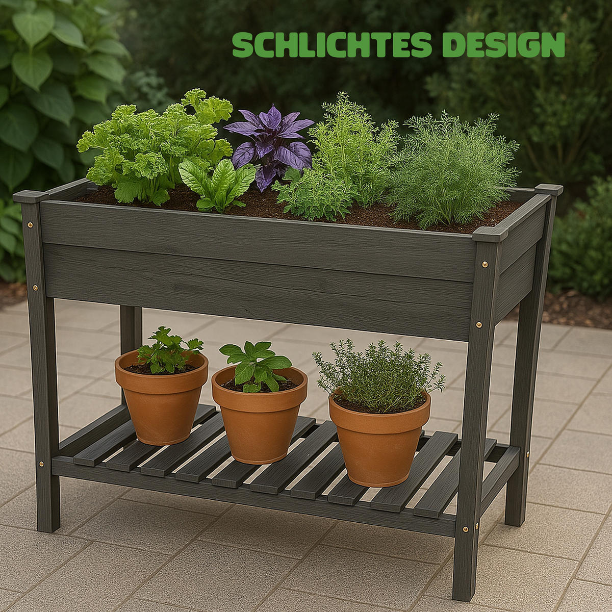 HOCHBEET Blumenbeet 85cm x 45cm x 81cm Pflanzkasten aus Holz mit Schutzvlies und Ablageboden - Grau, Naturmaterialien (85/81/45cm) - Bestlivings