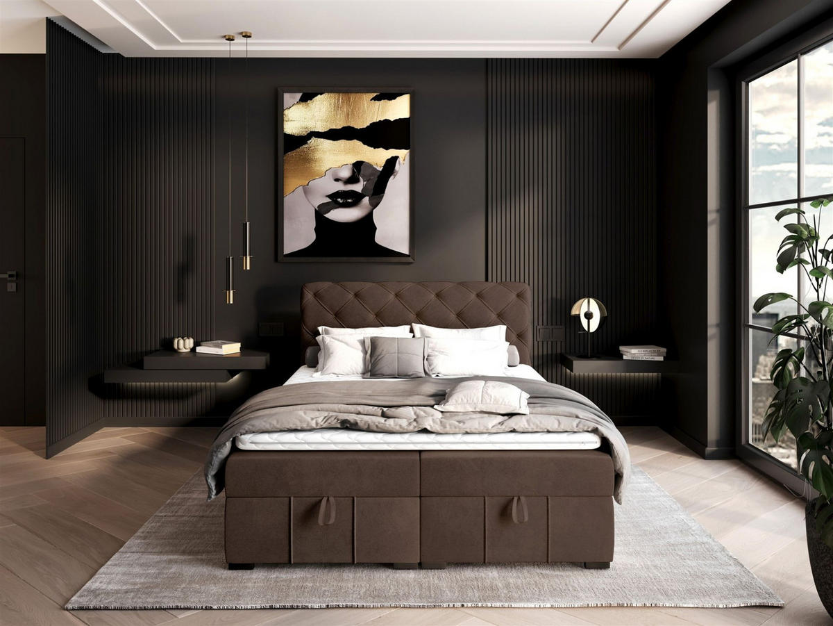 BOXBETT Gisel - Dunkelbraun, Holzwerkstoff/Textil (120/200cm) - Fun Möbel