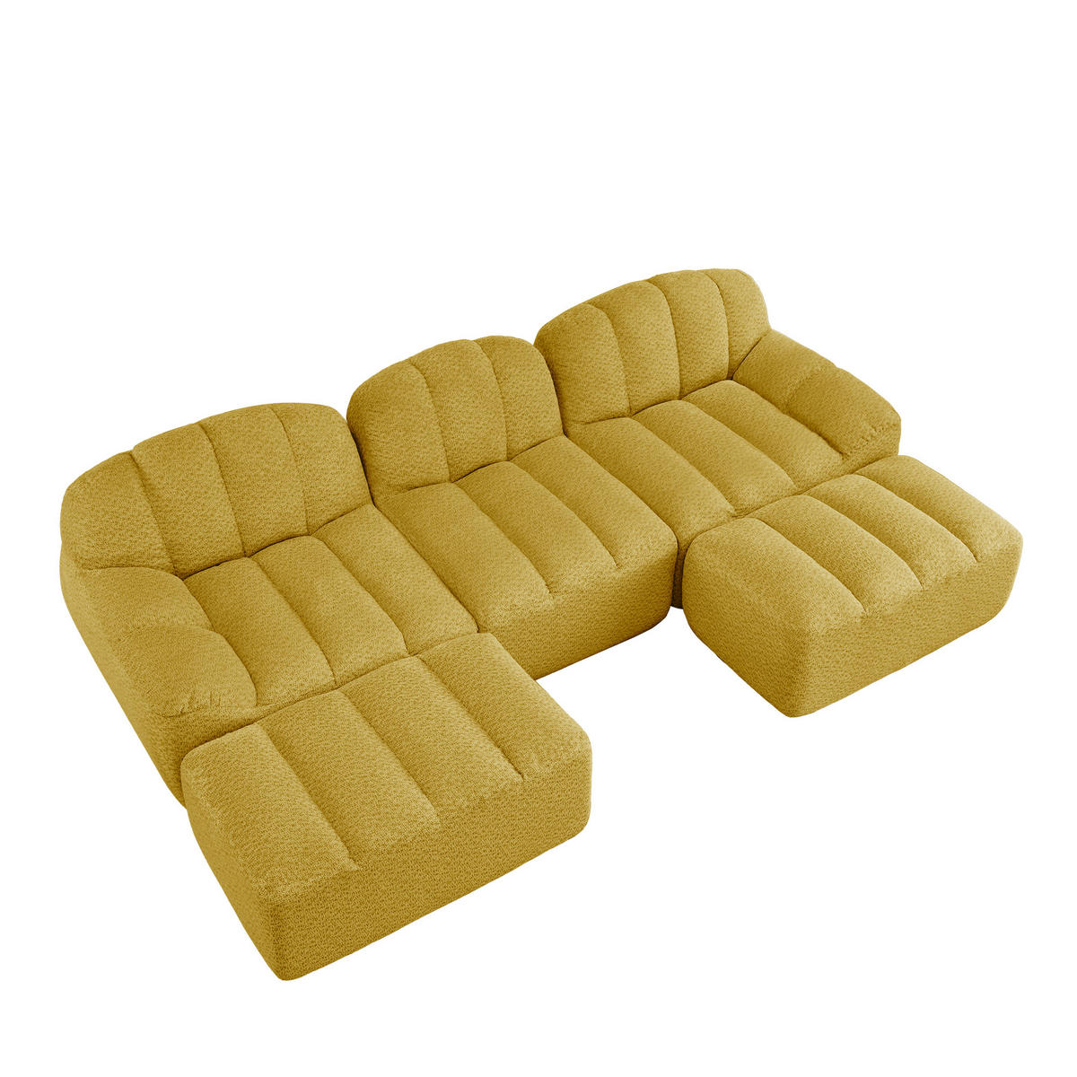 WOHNLANDSCHAFT Gelb 3-Sitzer Modular mit 2 Hockern und Cordstoff - Gelb, Textil (288/79/165cm) - PANGIVO