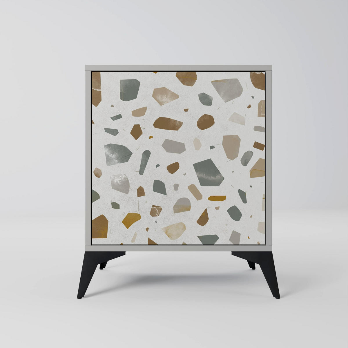SIDEBOARD PIECES OF TOMORROW, Grau, 57,5x42x77,5 cm, Schräge Buchenholzfüße - Buchefarben/Multicolor, Holzwerkstoff/Buchenholz (57.5/77.5/42cm) - SpaceRebels