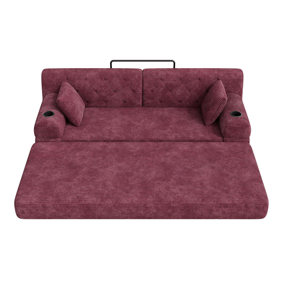 SCHLAFSOFA DE-33856 mit 4 Seitentaschen Weinrot - Weinrot, Metall (208/81/80cm) - ComfortXL