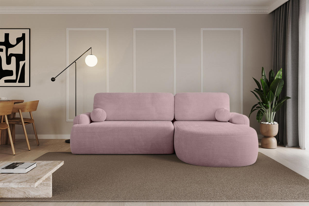 ECKSOFA mit Schlaffunktion und Bettkasten LIRA-L - 264x172x89 Rosa - Rosa, Holzwerkstoff/Textil (172/264cm) - ALTDECOR