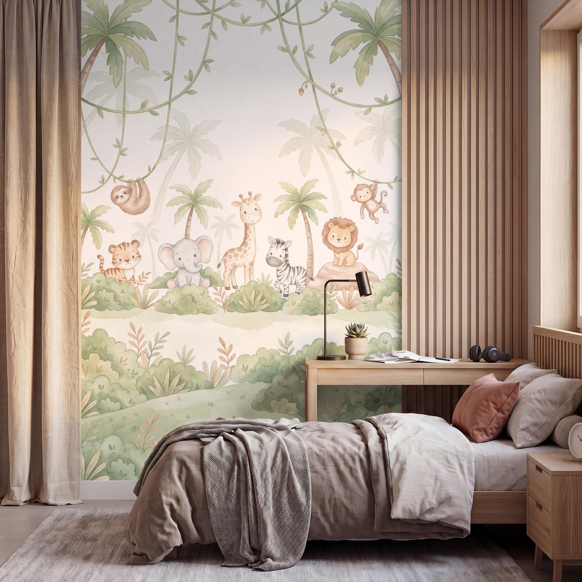 KINDERTAPETE - Tiere - Dschungel - Pastell - 200x300 cm - Weiß, Papier (200/300cm) - OnlyWow
