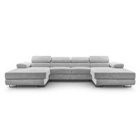 WOHNLANDSCHAFT Arborio Hellgrau 352/202/90 cm mit Schlaffunktion - Hellgrau/Schwarz, Textil/Metall (352/90/202cm) - AX Living