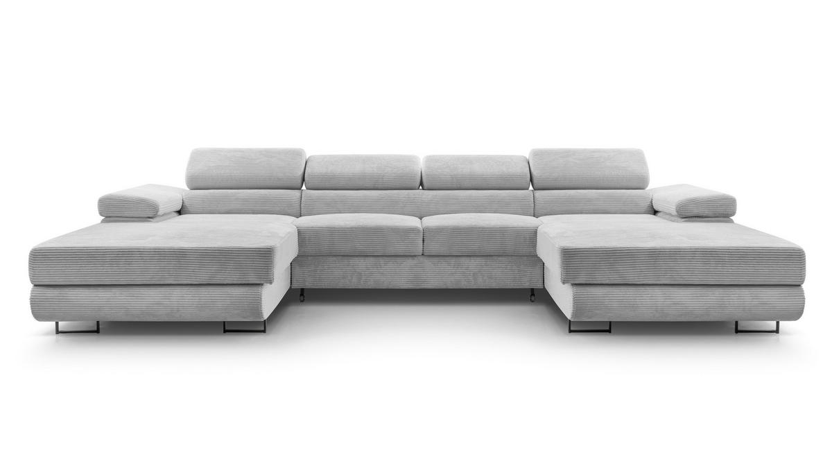 WOHNLANDSCHAFT Arborio Hellgrau 352/202/90 cm mit Schlaffunktion - Hellgrau/Schwarz, Textil/Metall (352/90/202cm) - AX Living