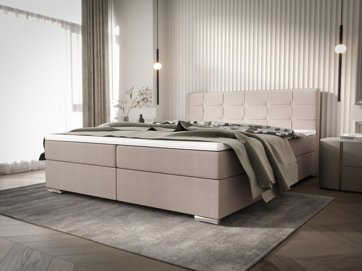 BOXBETT ZILANO 1 mit Matratze H3 und Topper 140x200 Cosmic 10 - Beige, Holz/Textil (140/200cm) - Bedante
