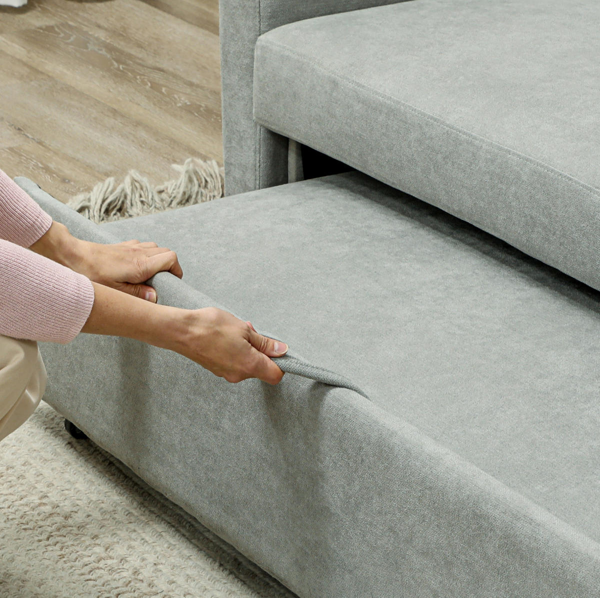 SCHLAFSOFA 2-Sitzer mit Schlaffunktion, Bettkasten 155/90/88,5 cm Hellgrau - Hellgrau, Holz (90/88.5/155cm) - Redom