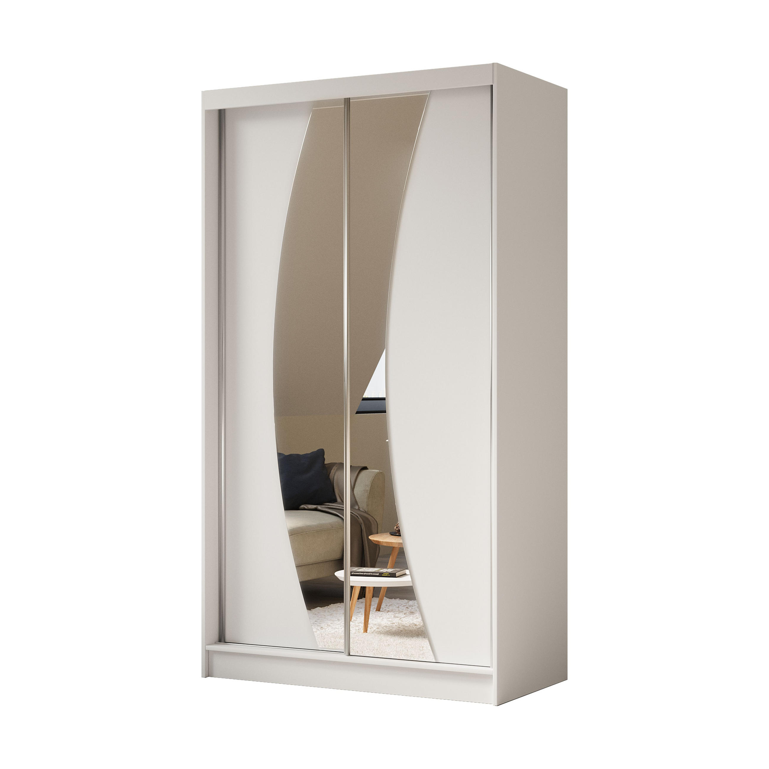 SCHWEBETÜRENSCHRANK VOCE 120/216/61 cm 2-türig mit Spiegel Weiß - Weiß, Holzwerkstoff (120/216/61cm) - MASSENO
